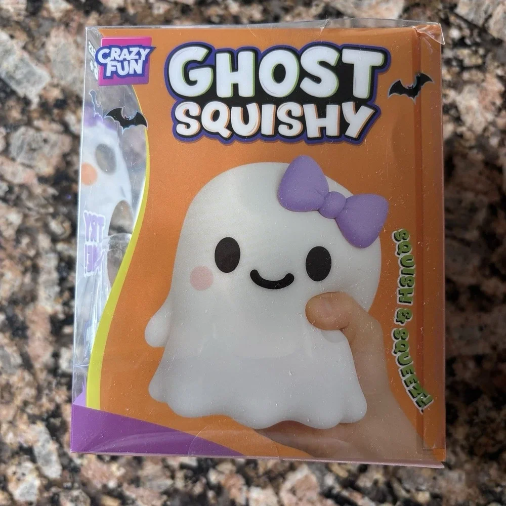 RMS Crazy Fun Five Below VIRAL Ghost Squishy Squeeze Toy, White/Purple Bow NEW
